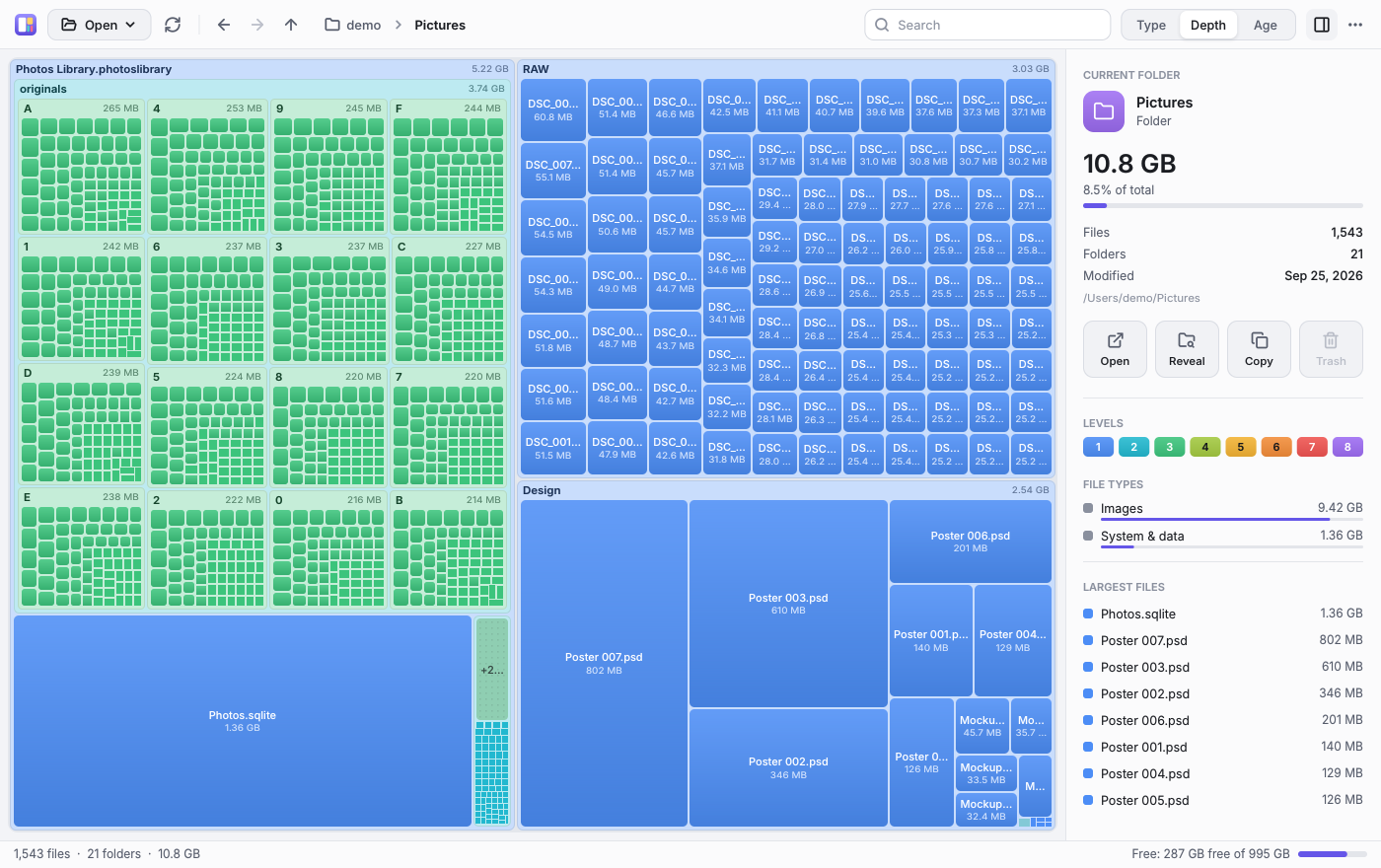 A folder in the light theme, by depth