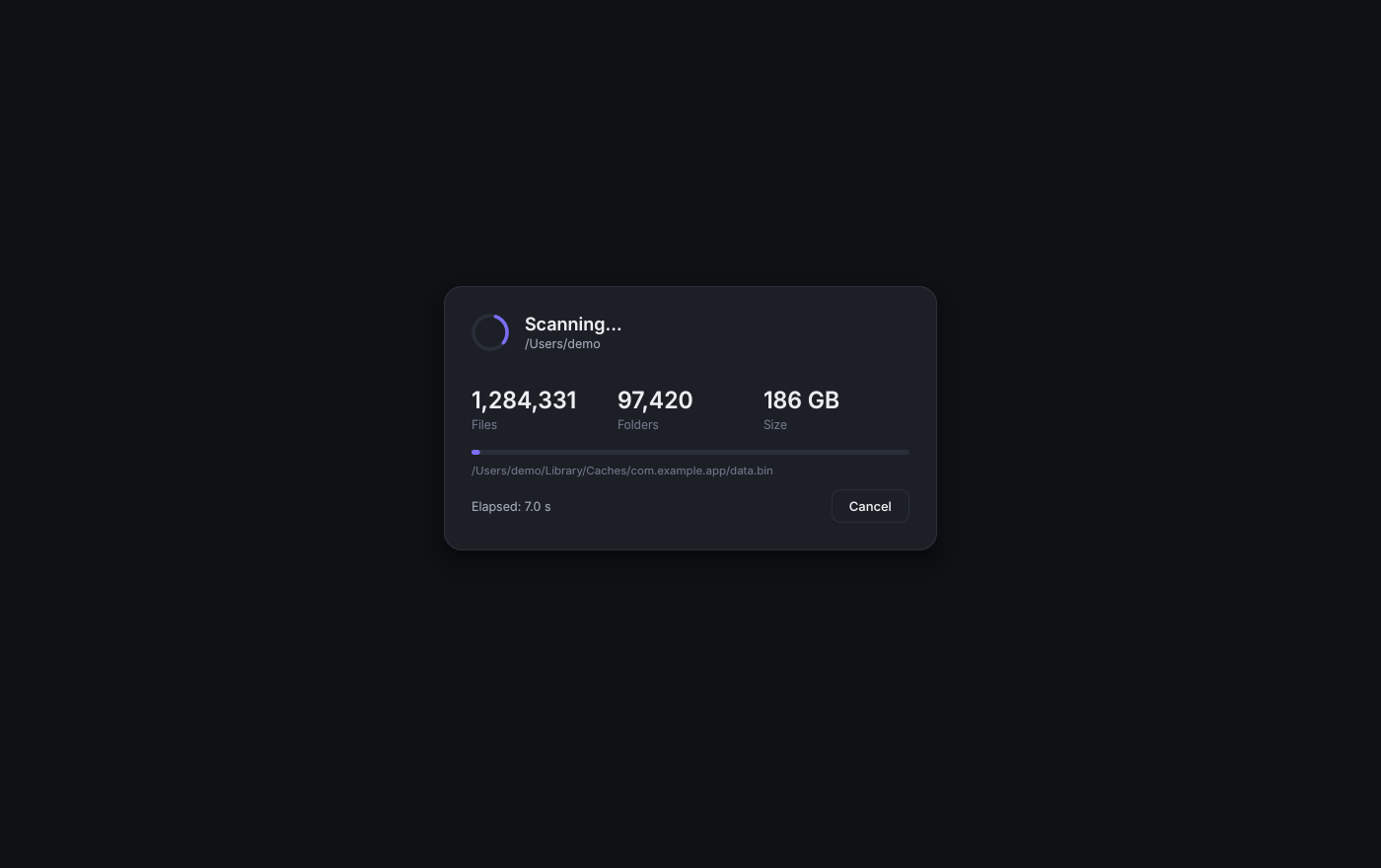 Scanning with live progress